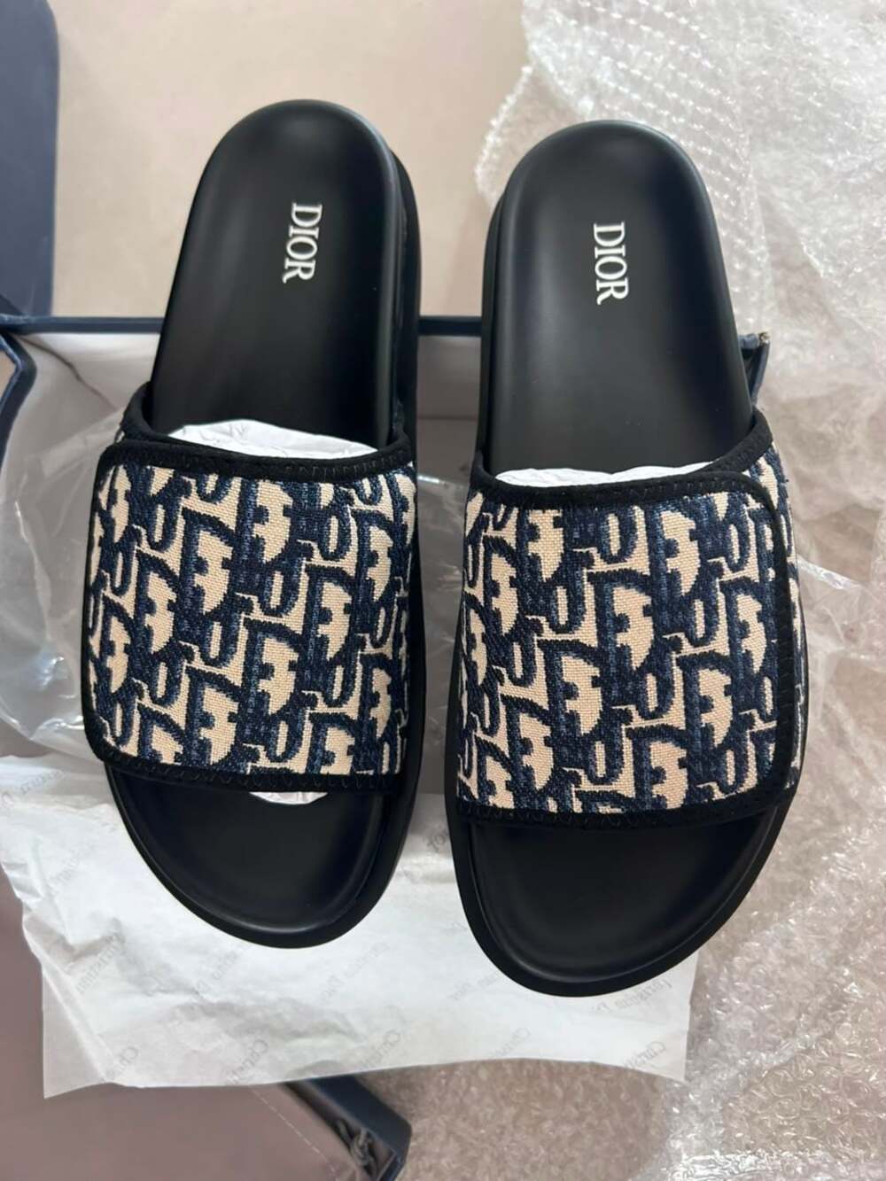 Christian Dior Aqua Sandal Dior Oblique Black and Beige Jacquard Slide - Picture 1 of 6